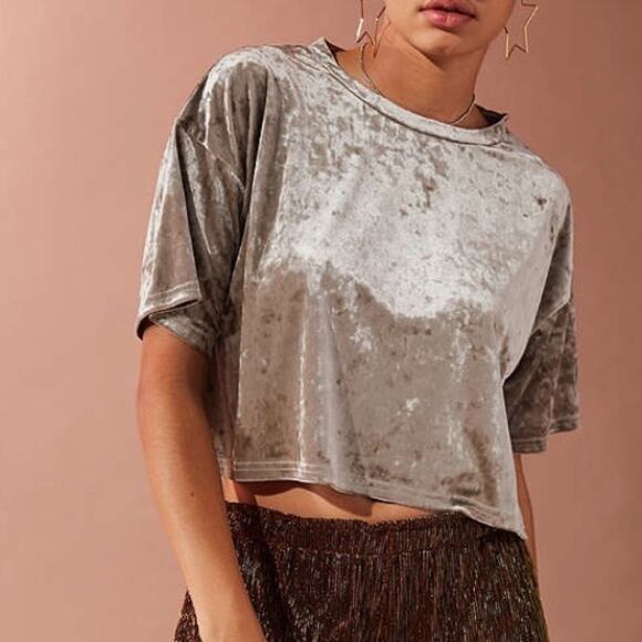 URBAN OUTFITTERS NWT Cropped Short Sleeve Velvet Tee // XS - Picture 1 of 8